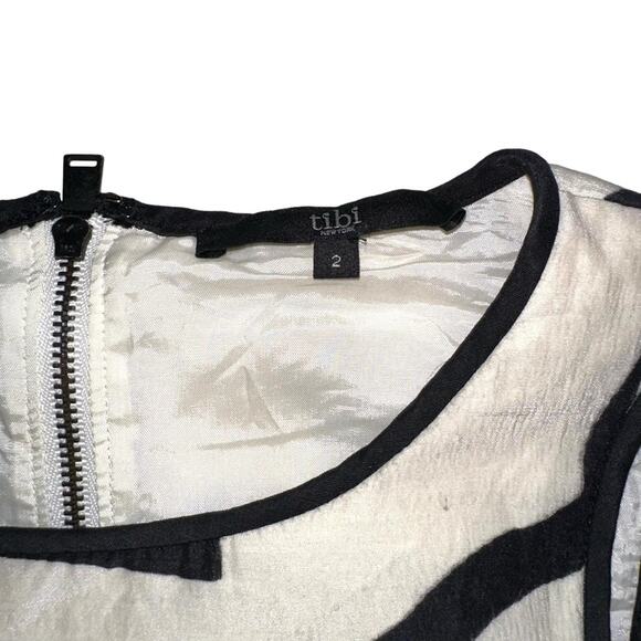 TIBI Zebra Print Wool Silk Blend Sleeveless Cream Black Abstract Peplum Top 2 - Picture 5 of 9